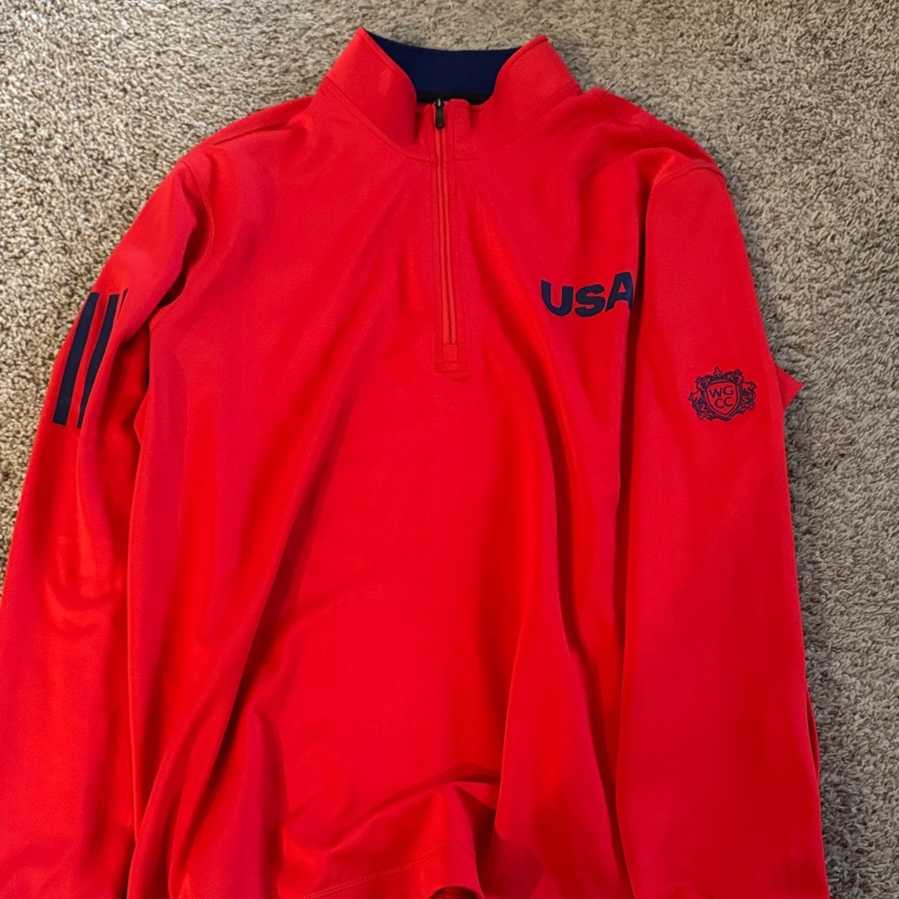 adidas Red USA Quarter-Zip Performance Sweater
